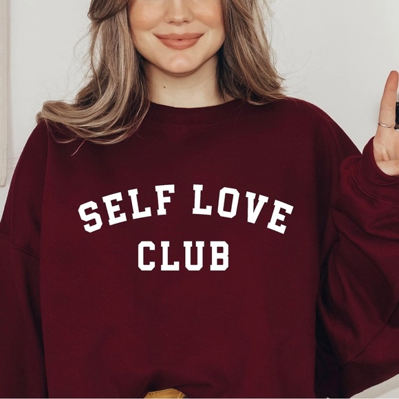Self Love Club Light Grey Varsity Print Long Sleeve Crewneck Sweatshirt - Picture 6 of 8